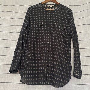 LOFT Charcoal Grey Print Button-Down Tunic XL